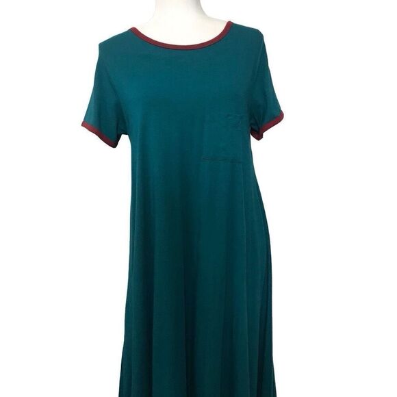 Lularoe Carly Swing Dress Green Burgandy size small - Picture 6 of 9